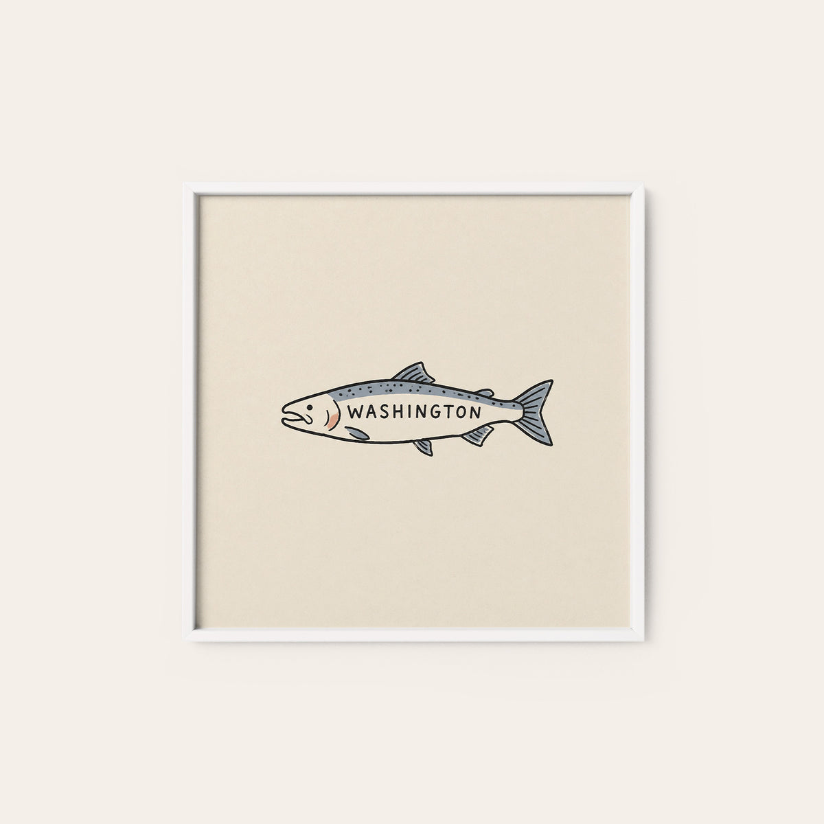 Washington Salmon square art print — white frame