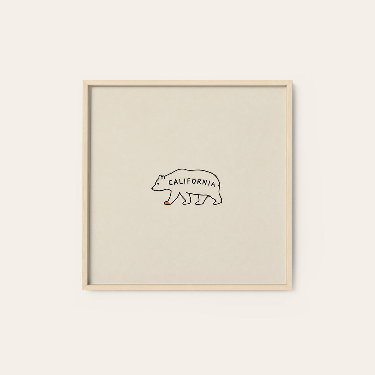 California Bear square art print — natural wood frame