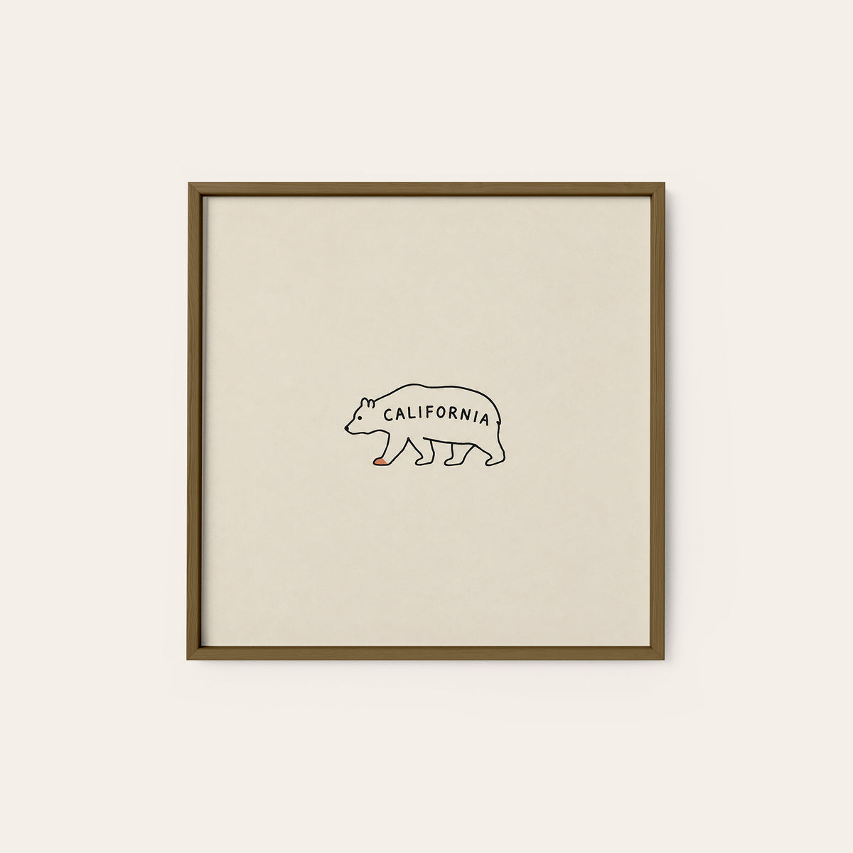 California Bear square art print — dark wood frame
