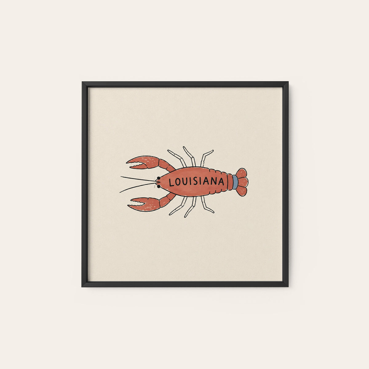 Louisiana Crawfish square art print — black frame