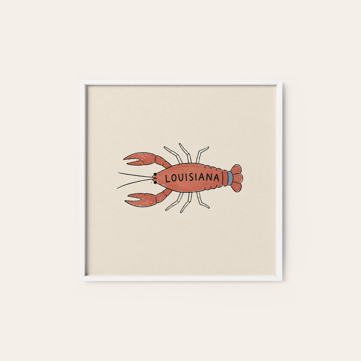 Louisiana Crawfish square art print — white frame
