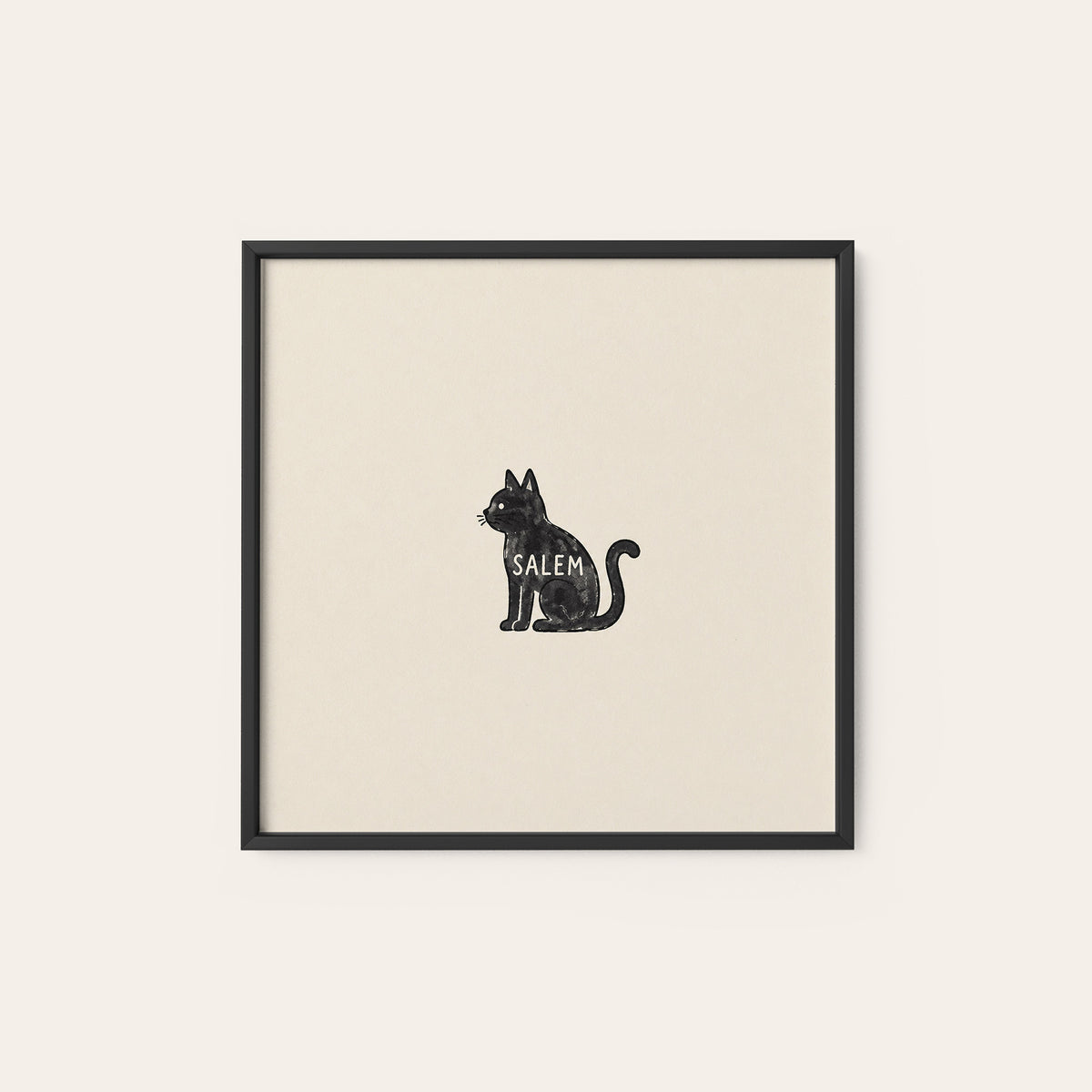 Salem Black Cat square art print — black frame