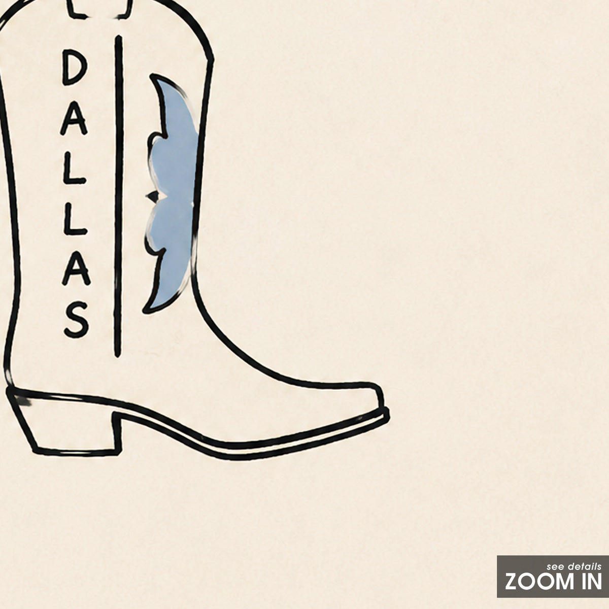 Dallas Lightning Cowboy Boot square art print — artwork detail