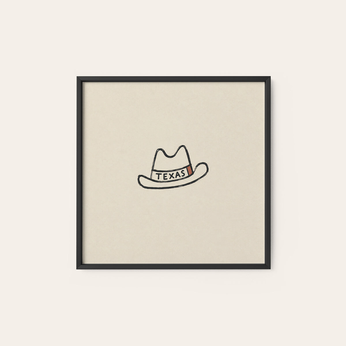 Texas Cowboy Hat square art print — black frame