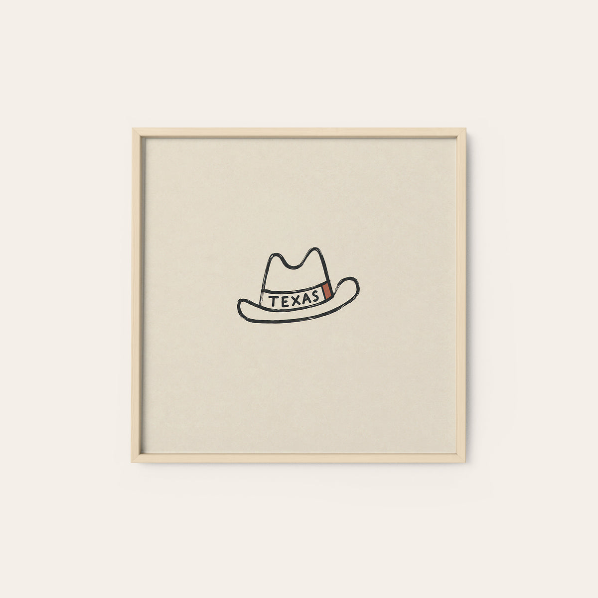 Texas Cowboy Hat square art print — natural wood frame