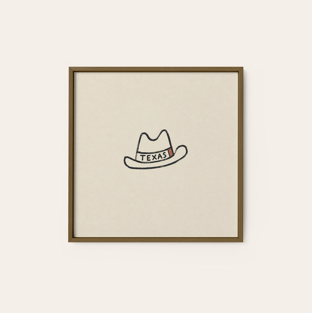Texas Cowboy Hat square art print — dark wood frame