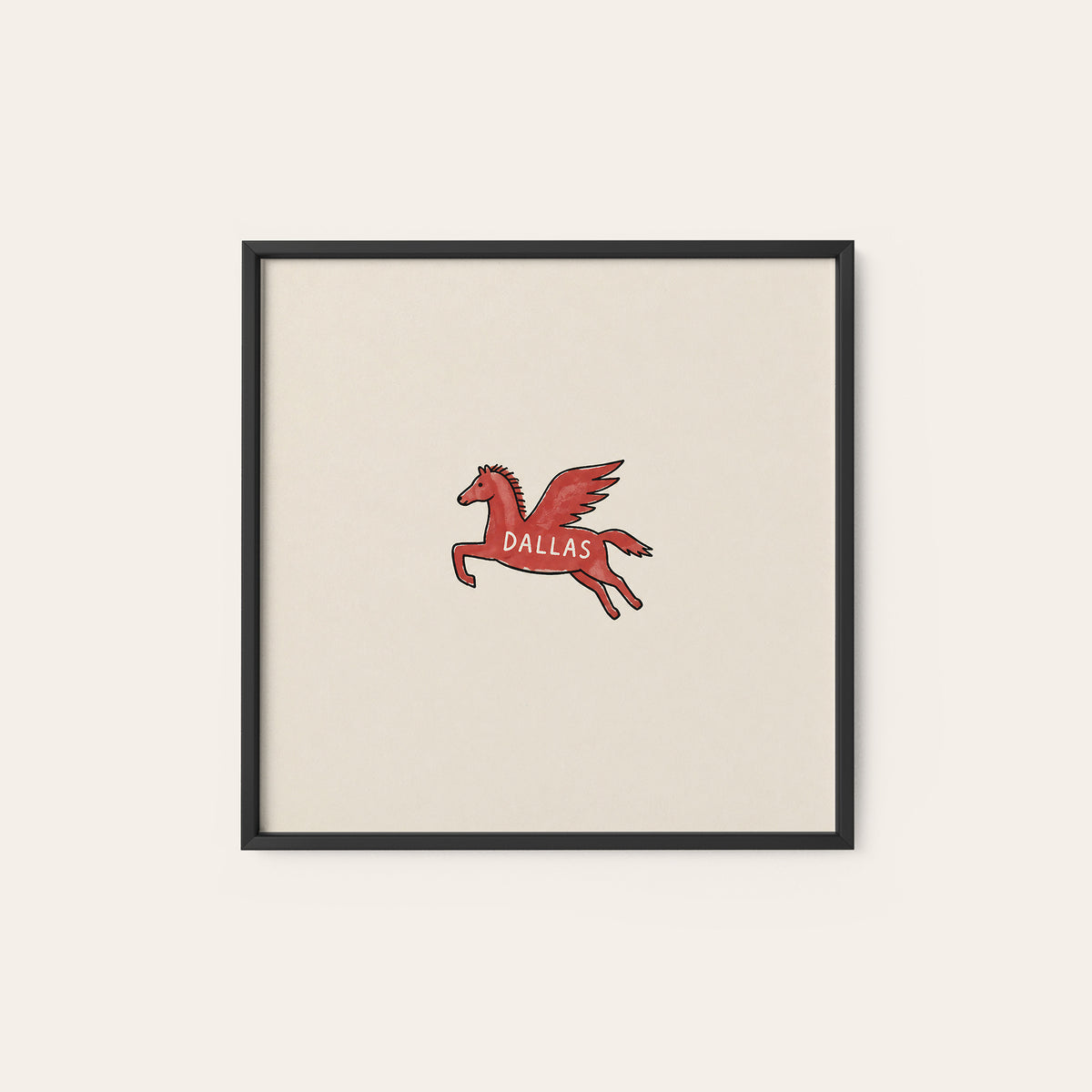 Dallas Red Pegasus square art print — black frame