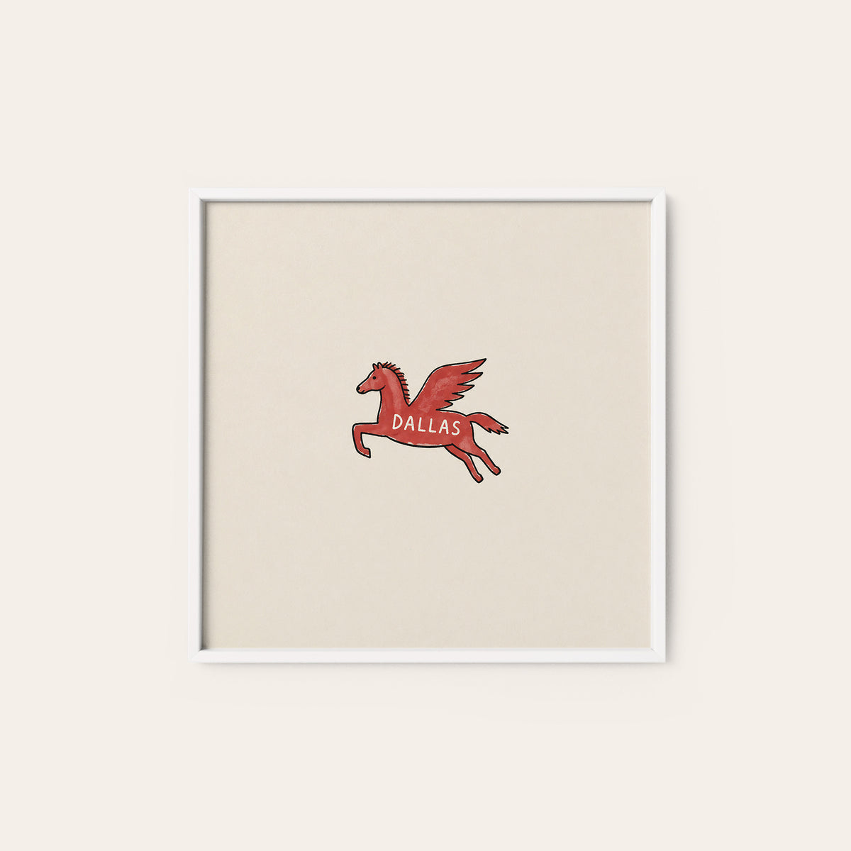 Dallas Red Pegasus square art print — white frame