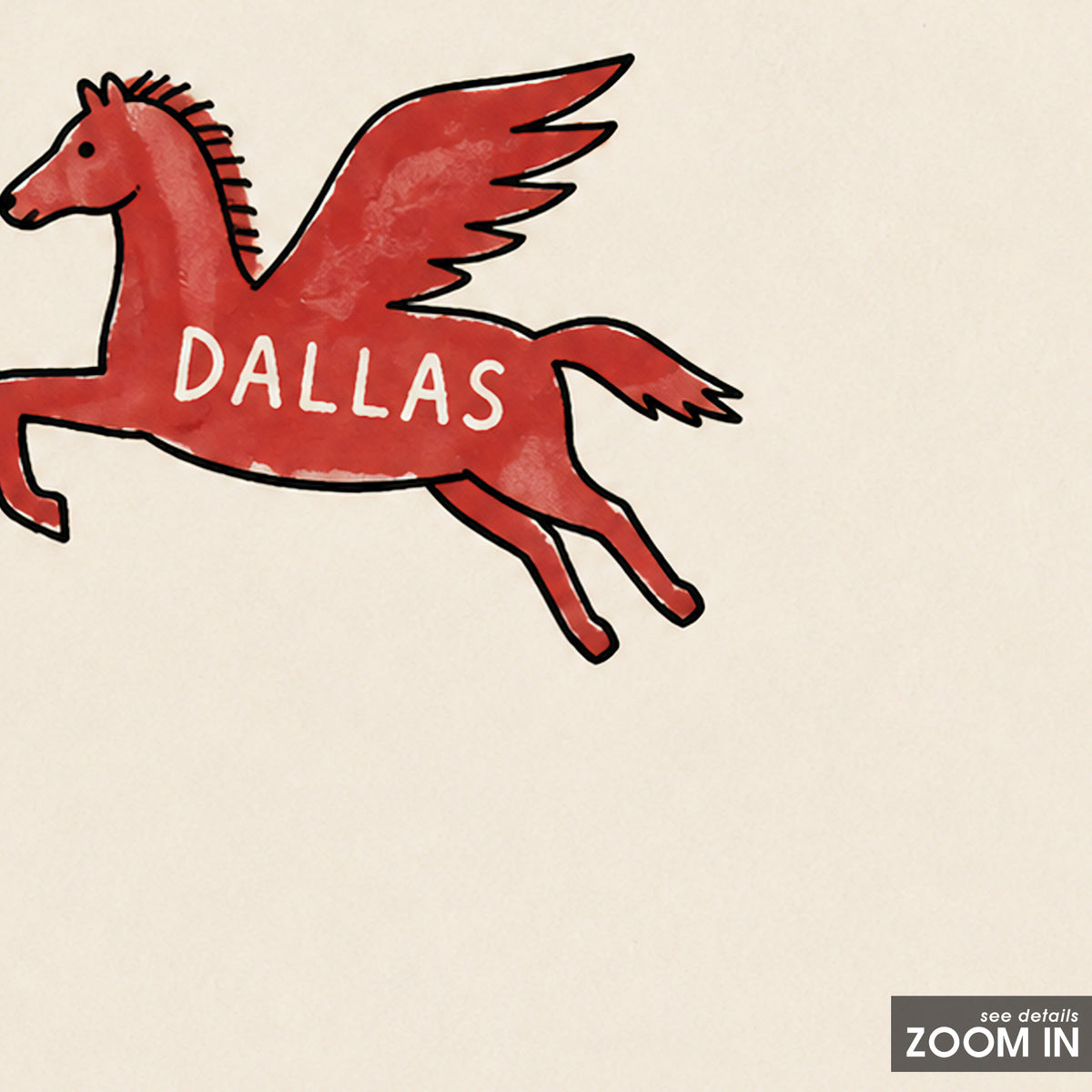Dallas Red Pegasus square art print — artwork detail