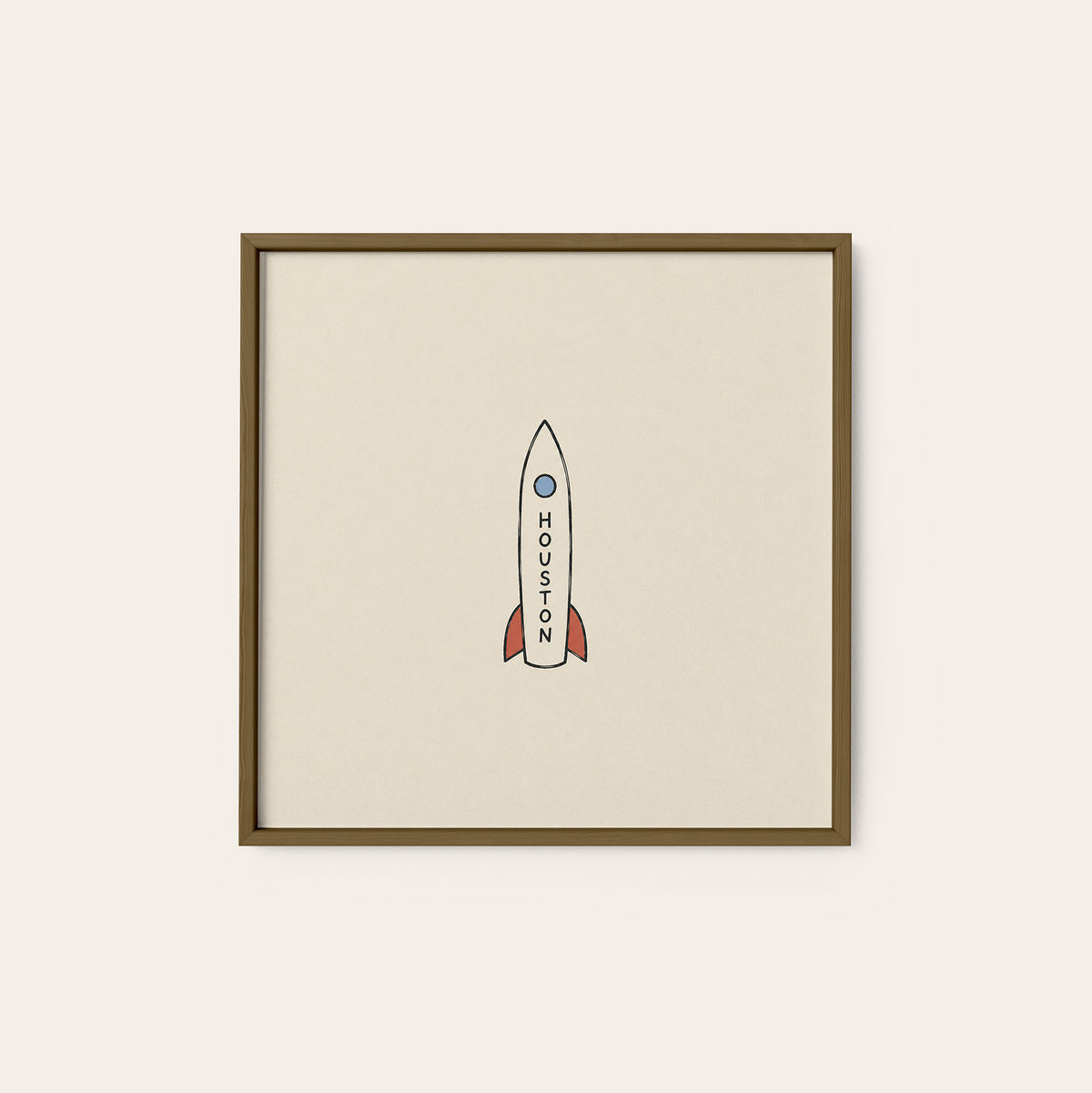 Houston Rocket square art print — dark wood frame