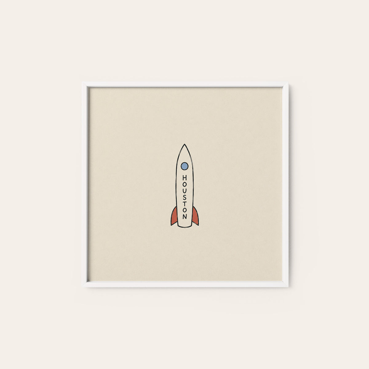 Houston Rocket square art print — white frame