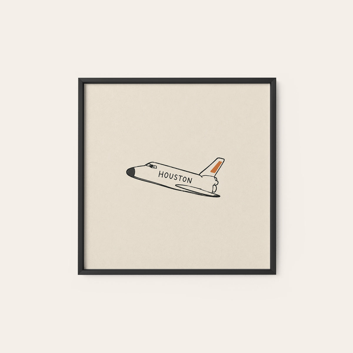 Houston Space Shuttle square art print — black frame