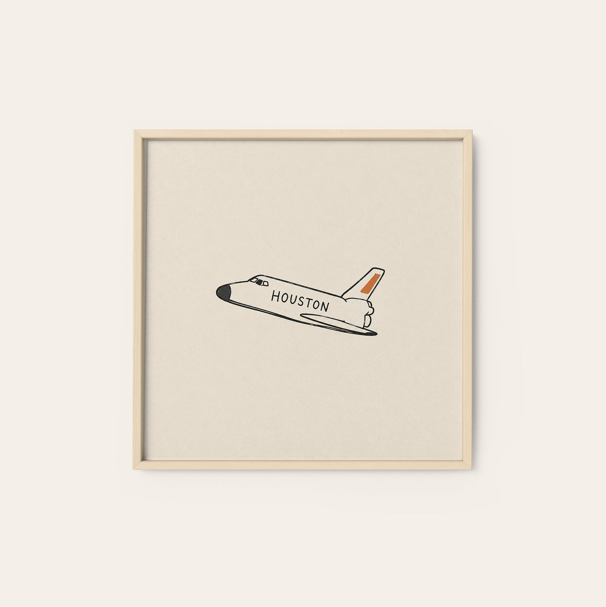 Houston Space Shuttle square art print — natural wood frame