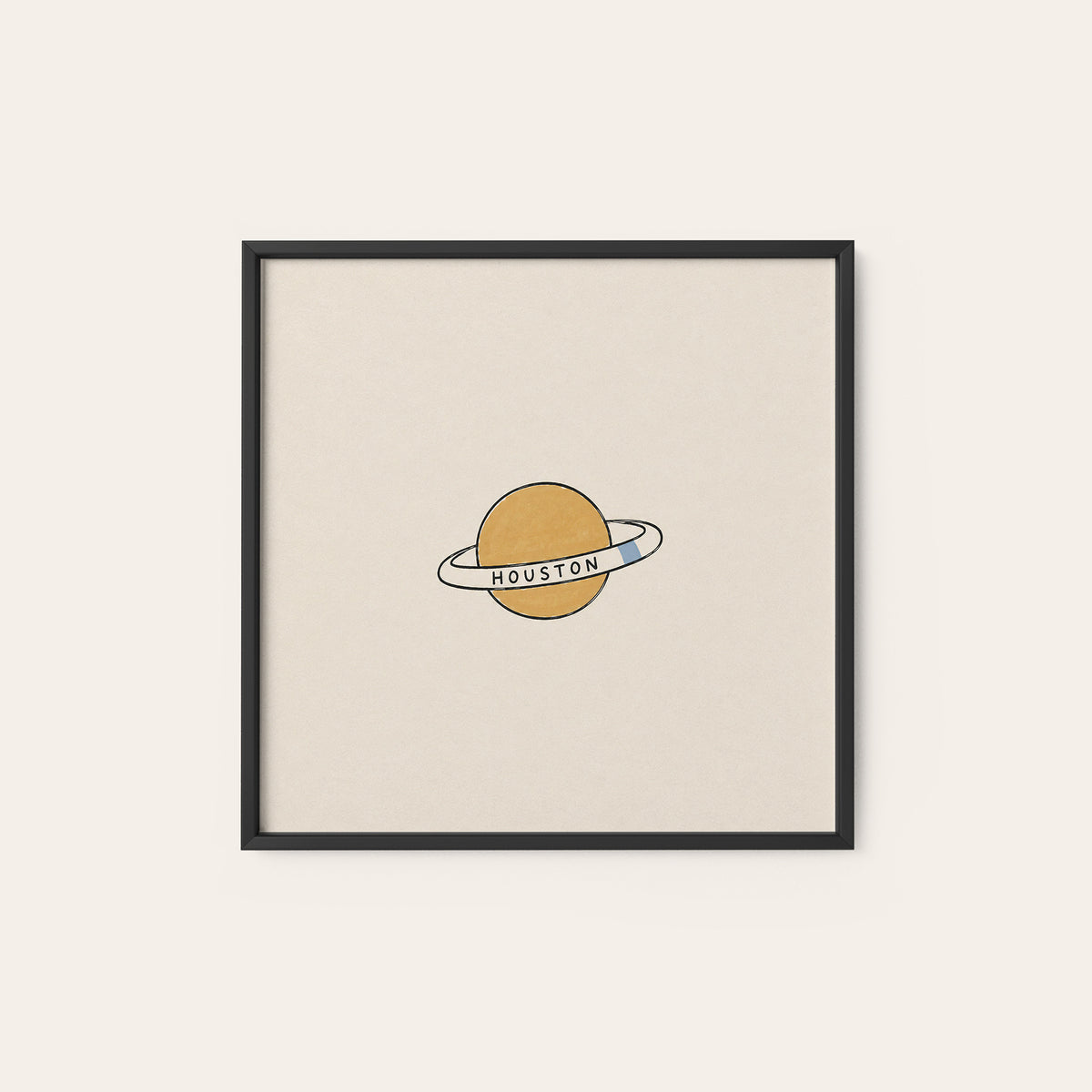 Houston Ringed Planet square art print — black frame