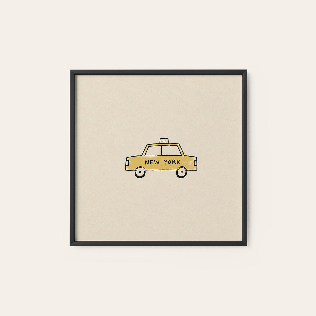 New York Yellow Taxi square art print — black frame