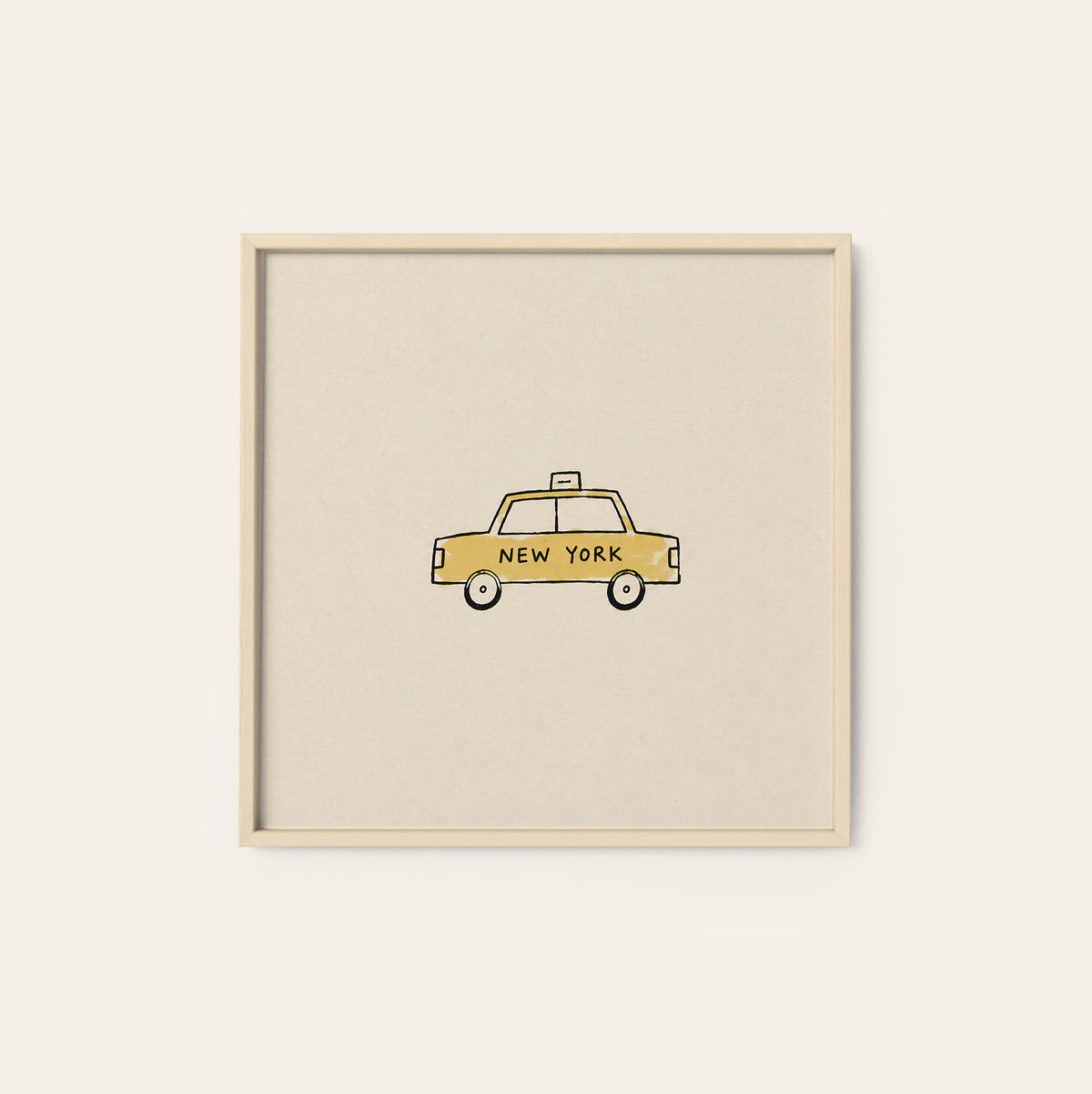 New York Yellow Taxi square art print — natural wood frame