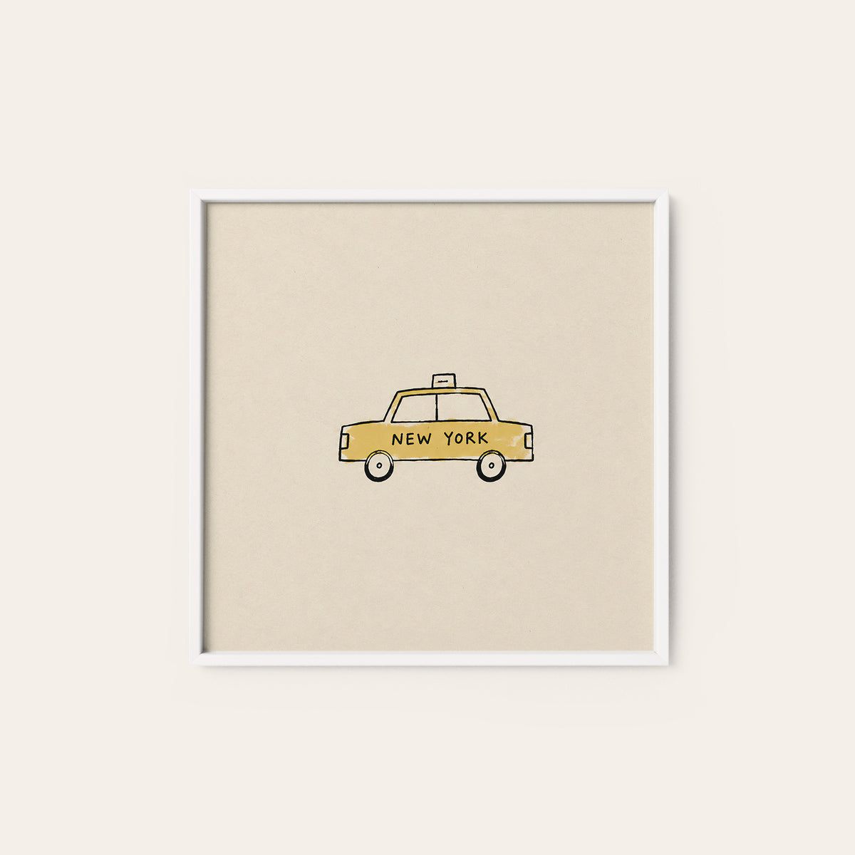 New York Yellow Taxi square art print — white frame