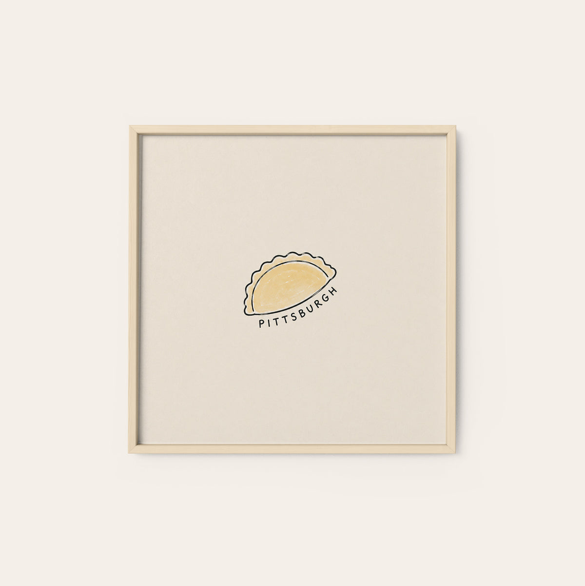 Pittsburgh Pierogi square art print — natural wood frame