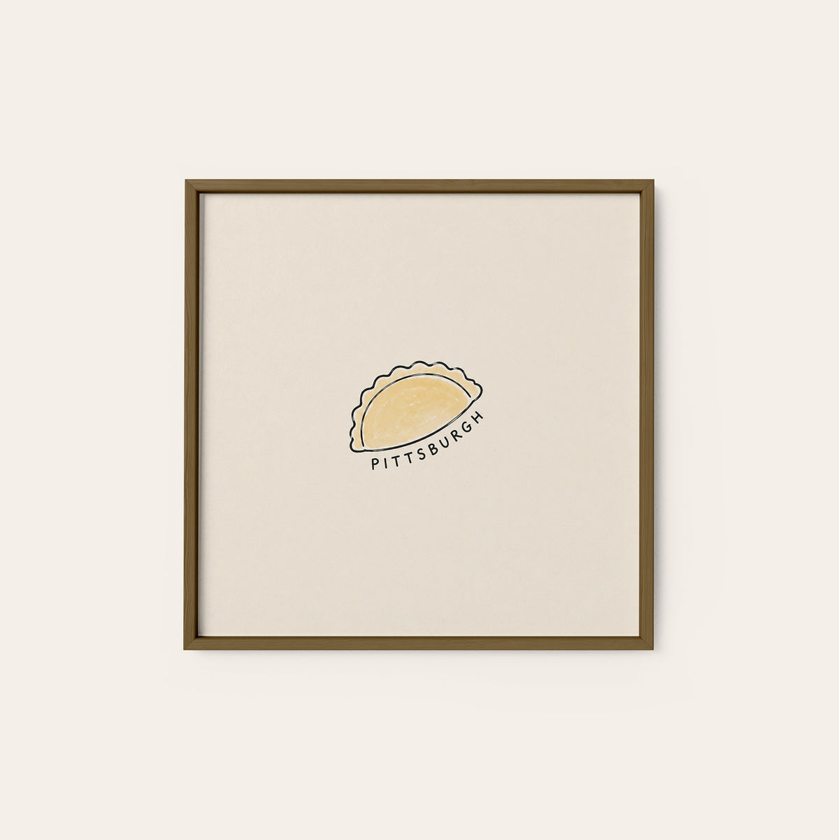 Pittsburgh Pierogi square art print — dark wood frame