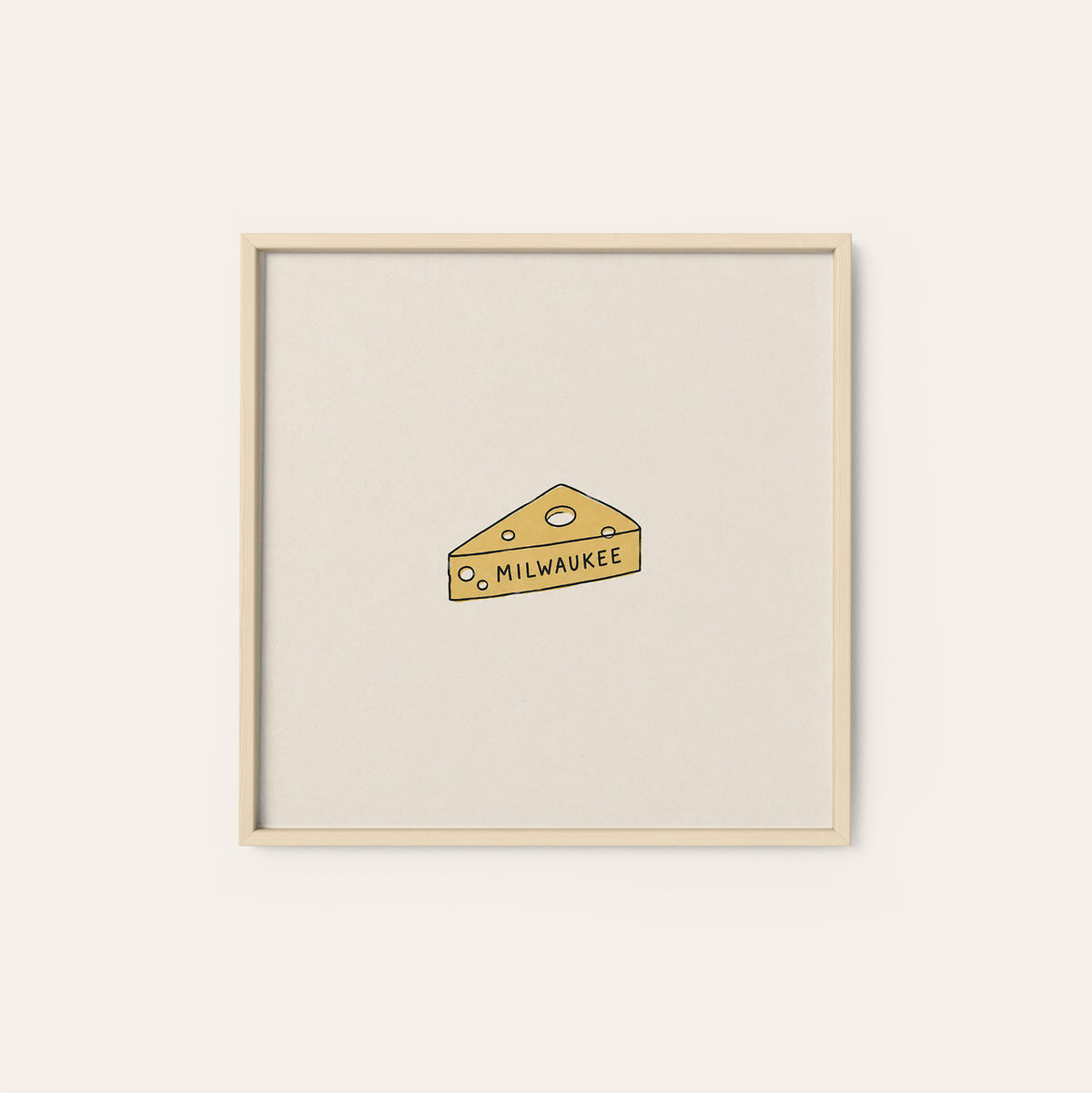 Milwaukee Cheese Wedge square art print — natural wood frame