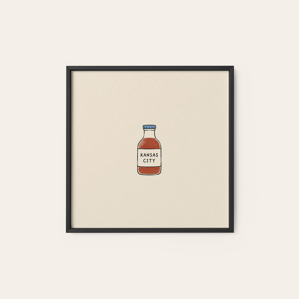 Kansas City BBQ Sauce square art print — black frame