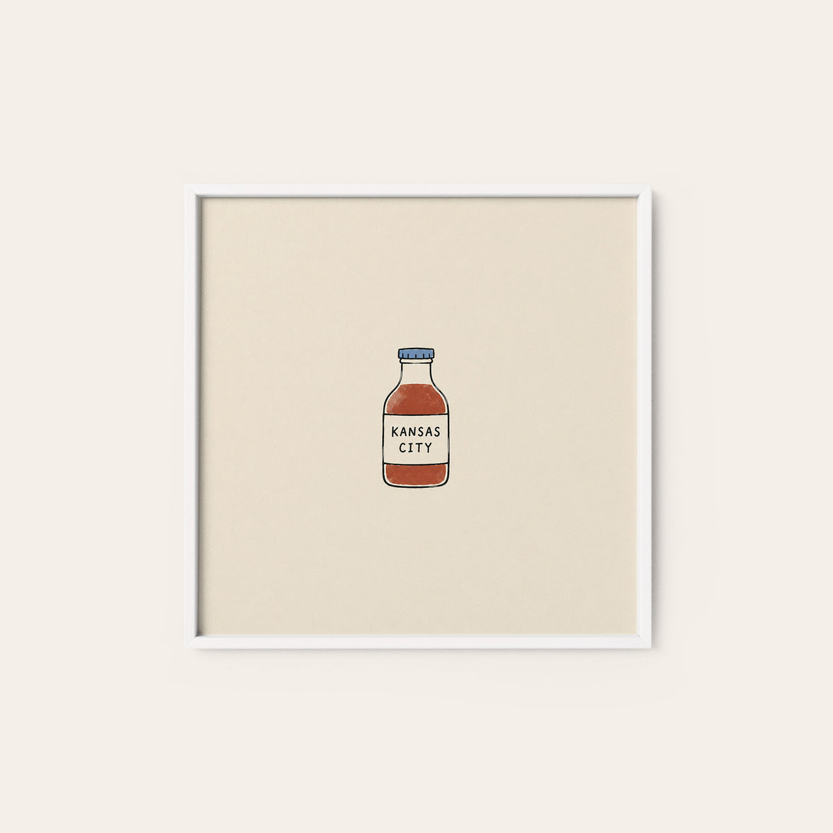 Kansas City BBQ Sauce square art print — white frame