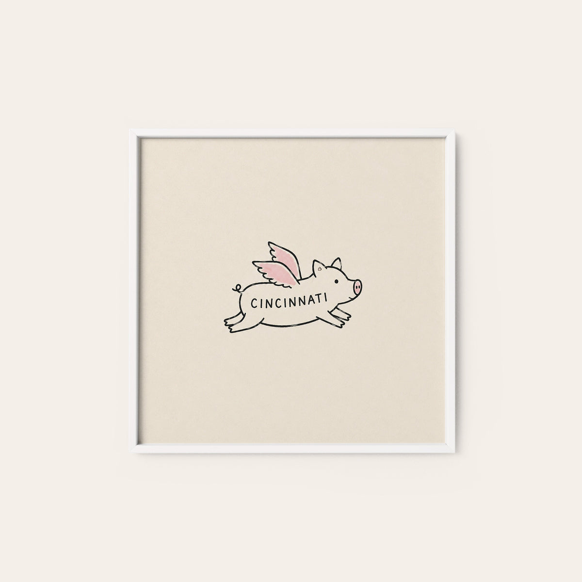 Cincinnati Flying Pig square art print — white frame