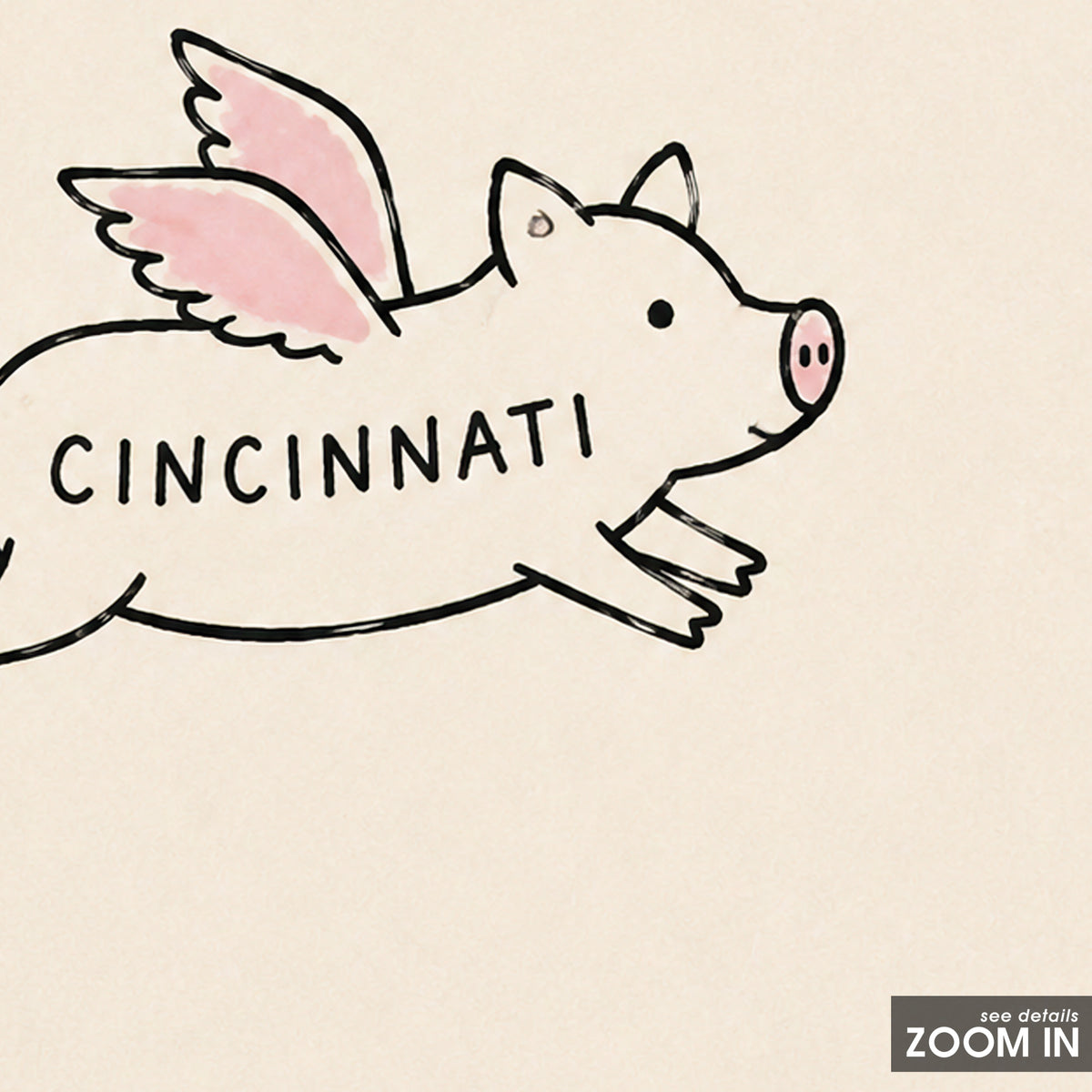 Cincinnati Flying Pig square art print — artwork detail
