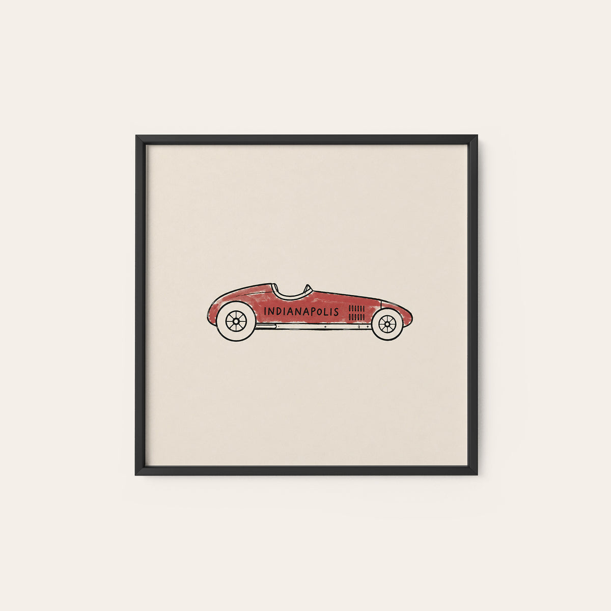 Indianapolis Vintage Race Car square art print — black frame