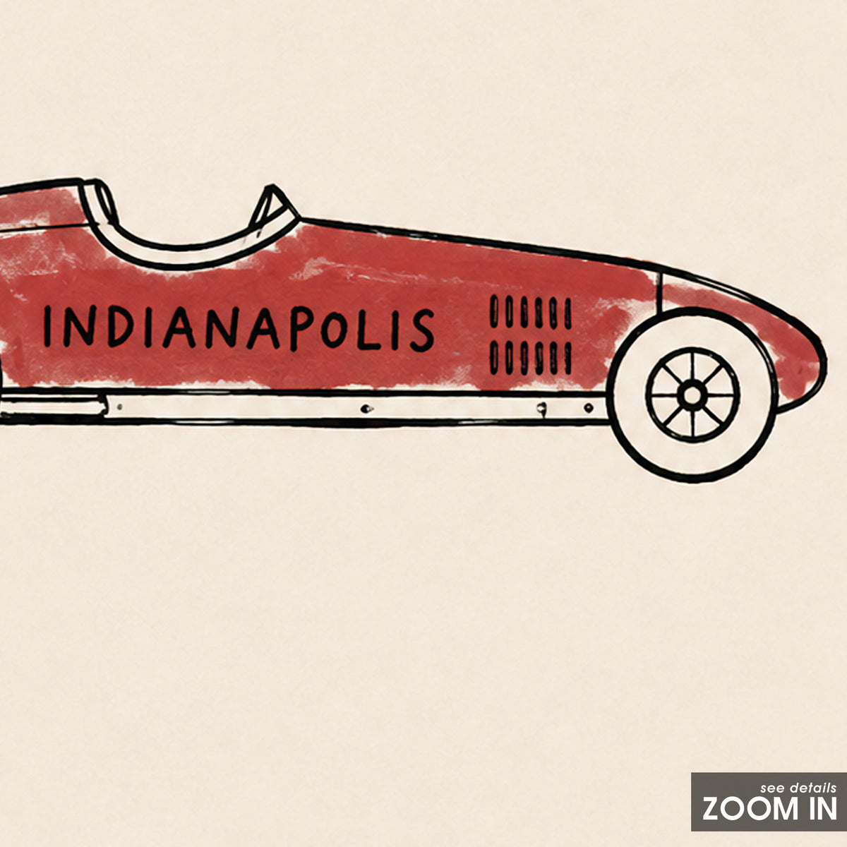 Indianapolis Vintage Race Car square art print — artwork detail