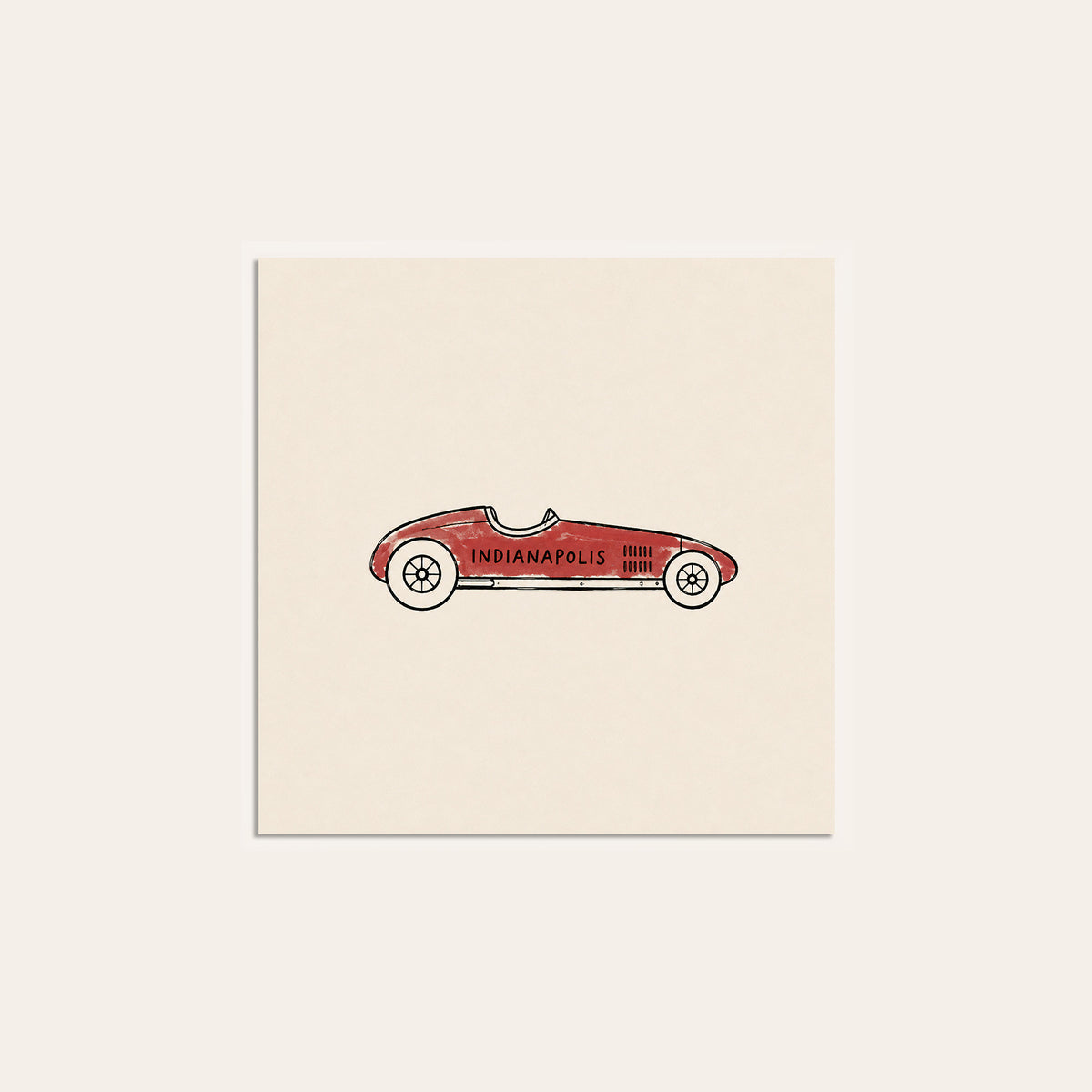 Indianapolis Vintage Race Car square art print — unframed print