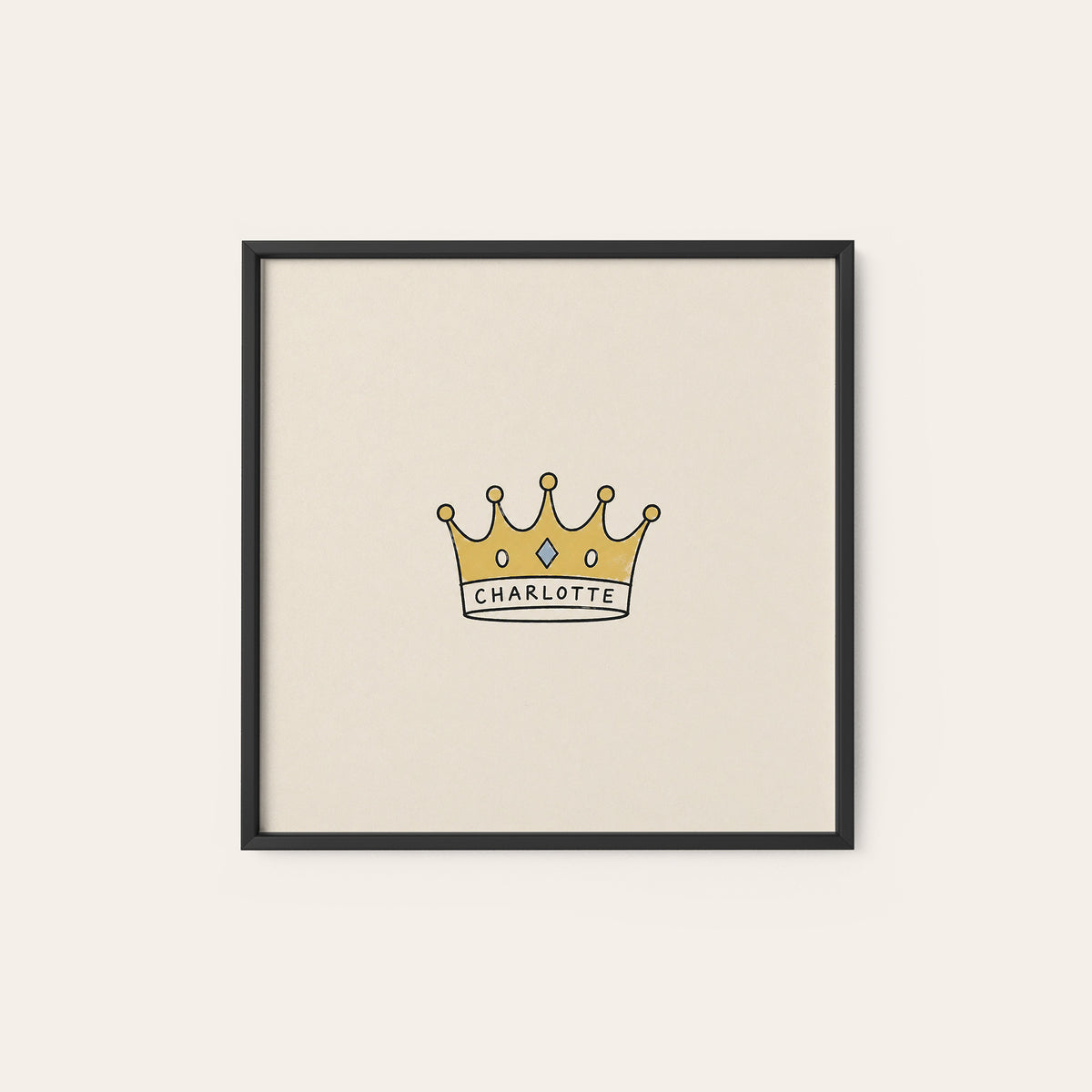 Charlotte Gold Crown square art print — black frame