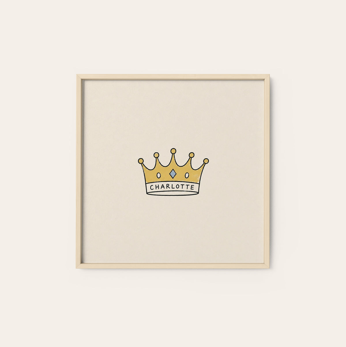Charlotte Gold Crown square art print — natural wood frame