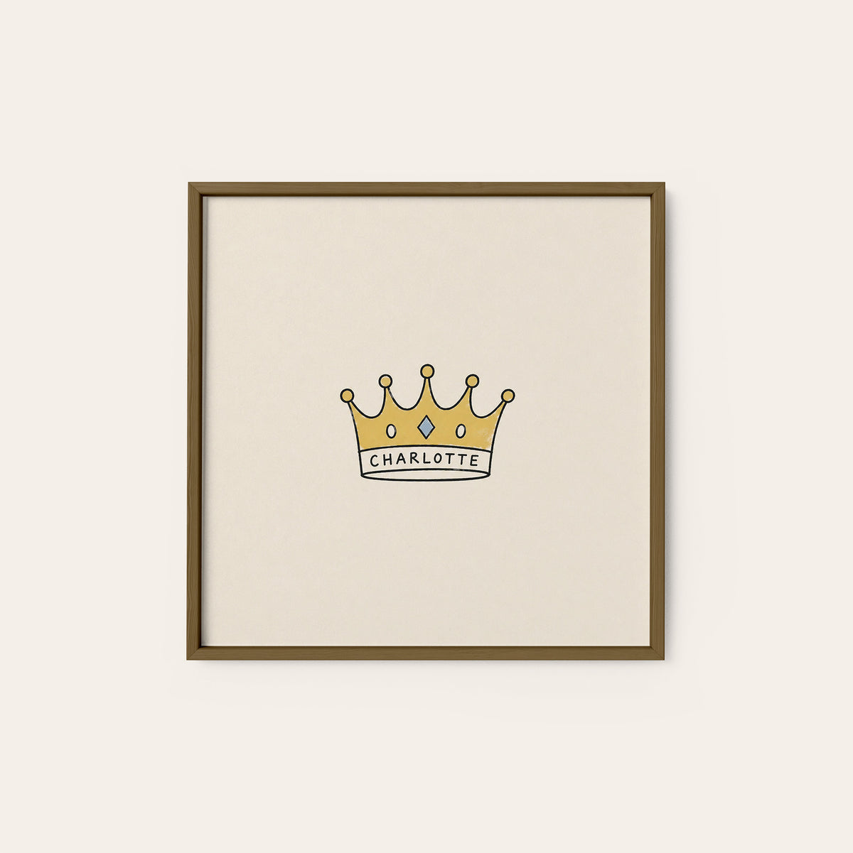 Charlotte Gold Crown square art print — dark wood frame