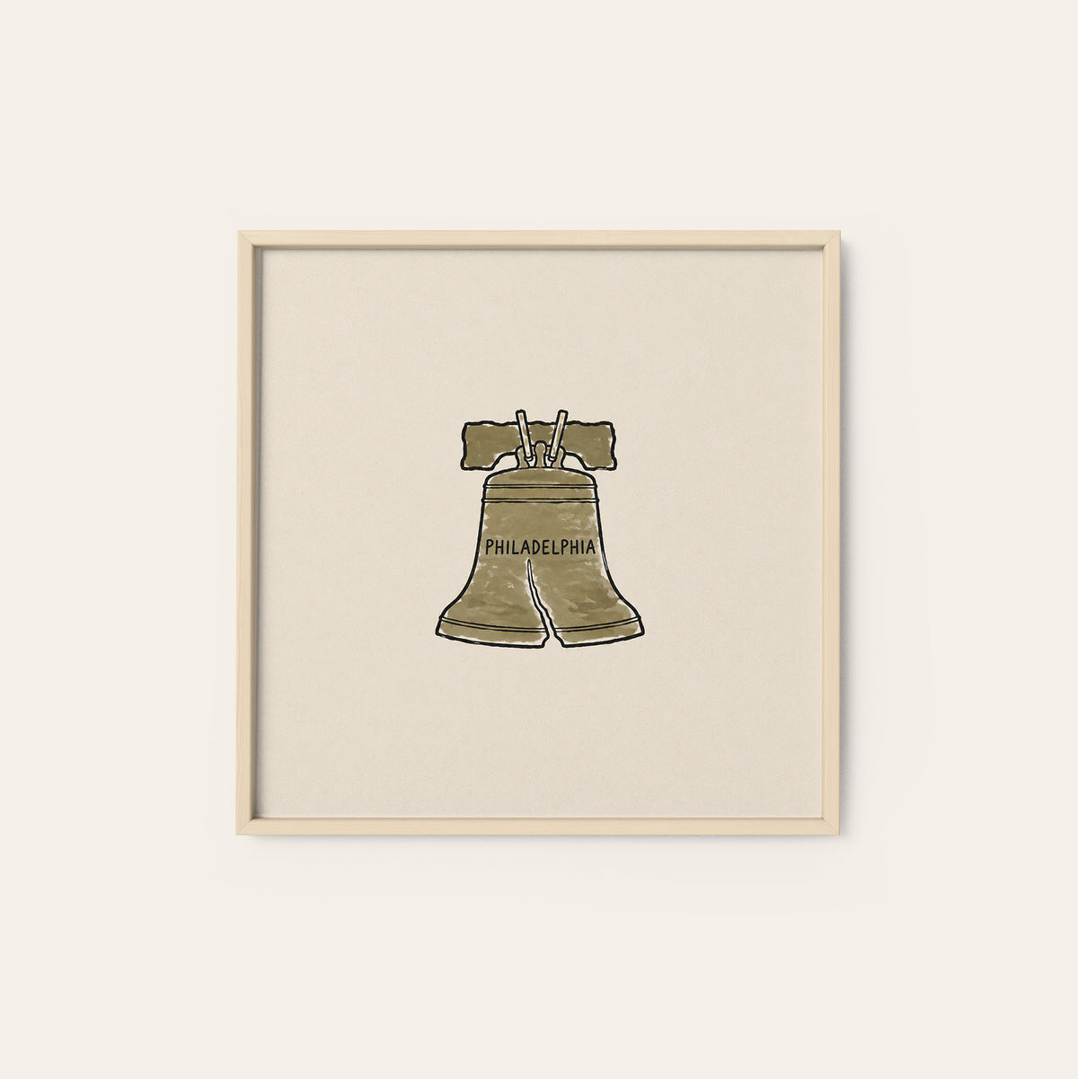 Philadelphia Liberty Bell square art print — natural wood frame