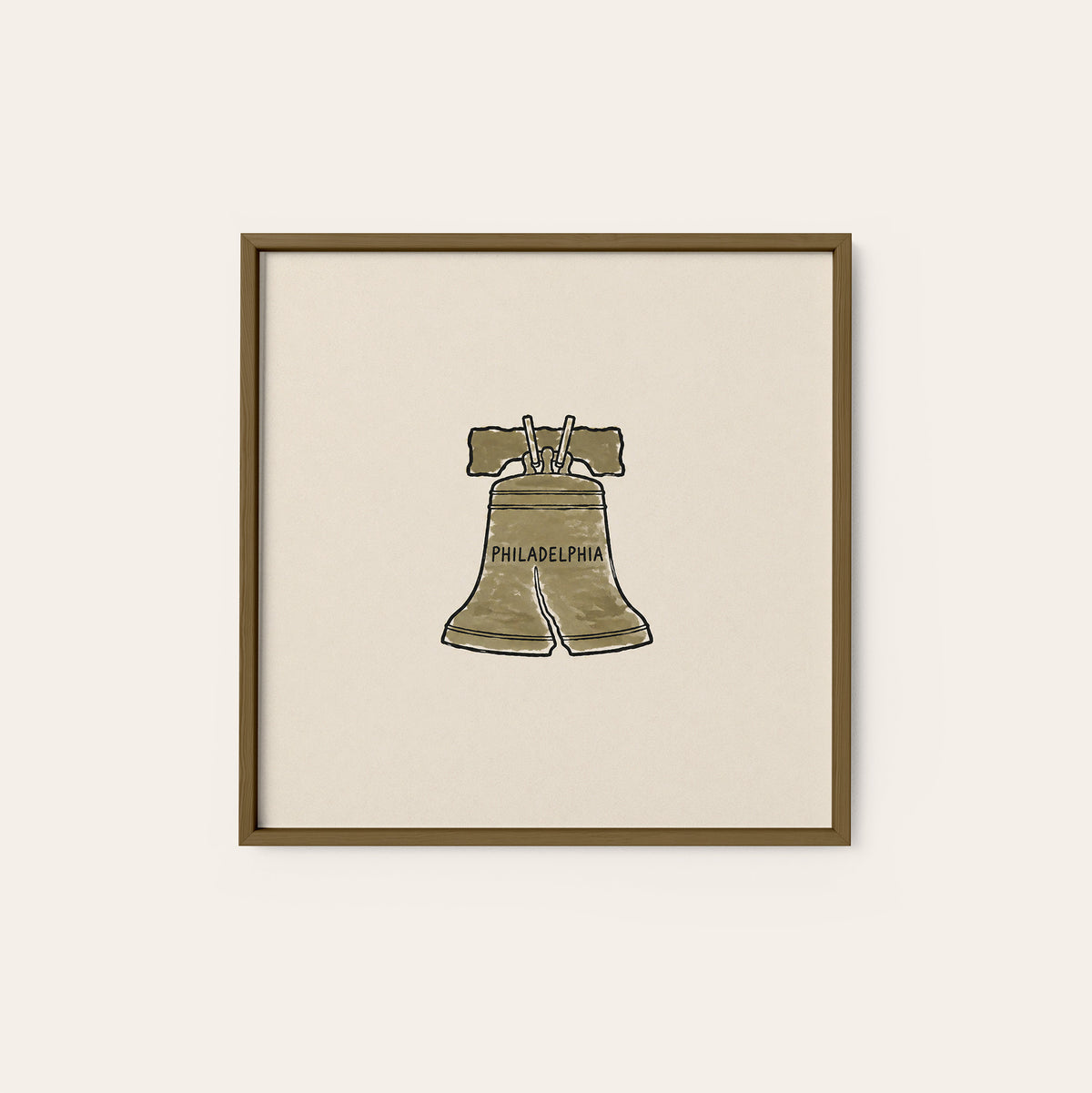 Philadelphia Liberty Bell square art print — dark wood frame