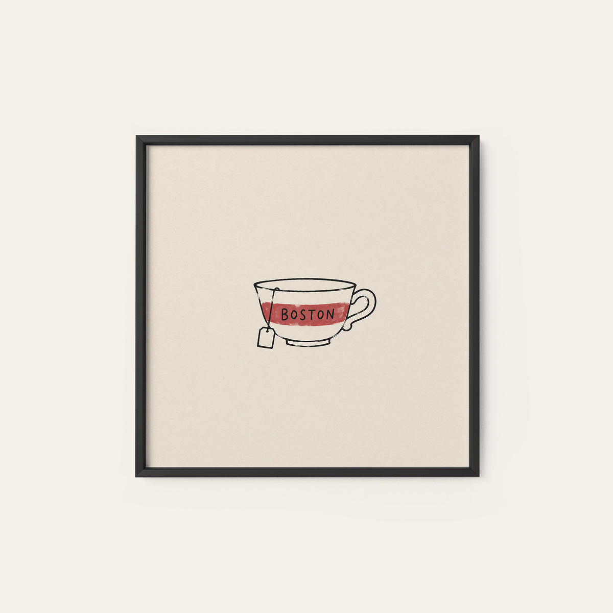 Boston Tea Cup square art print — black frame
