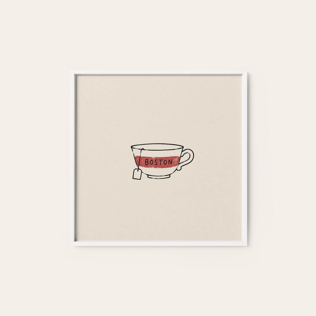 Boston Tea Cup square art print — white frame