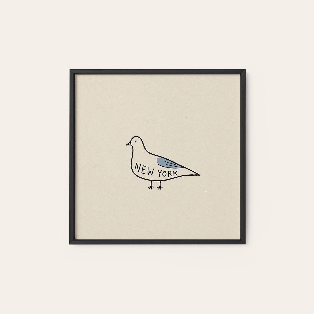 New York Pigeon square art print — black frame