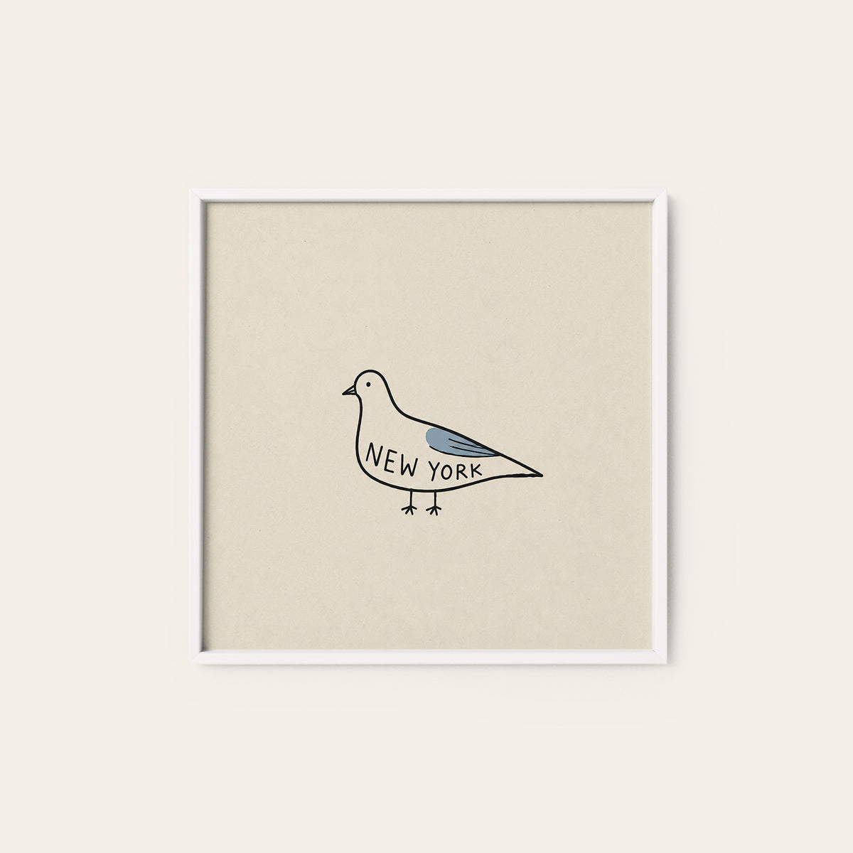 New York Pigeon square art print — white frame