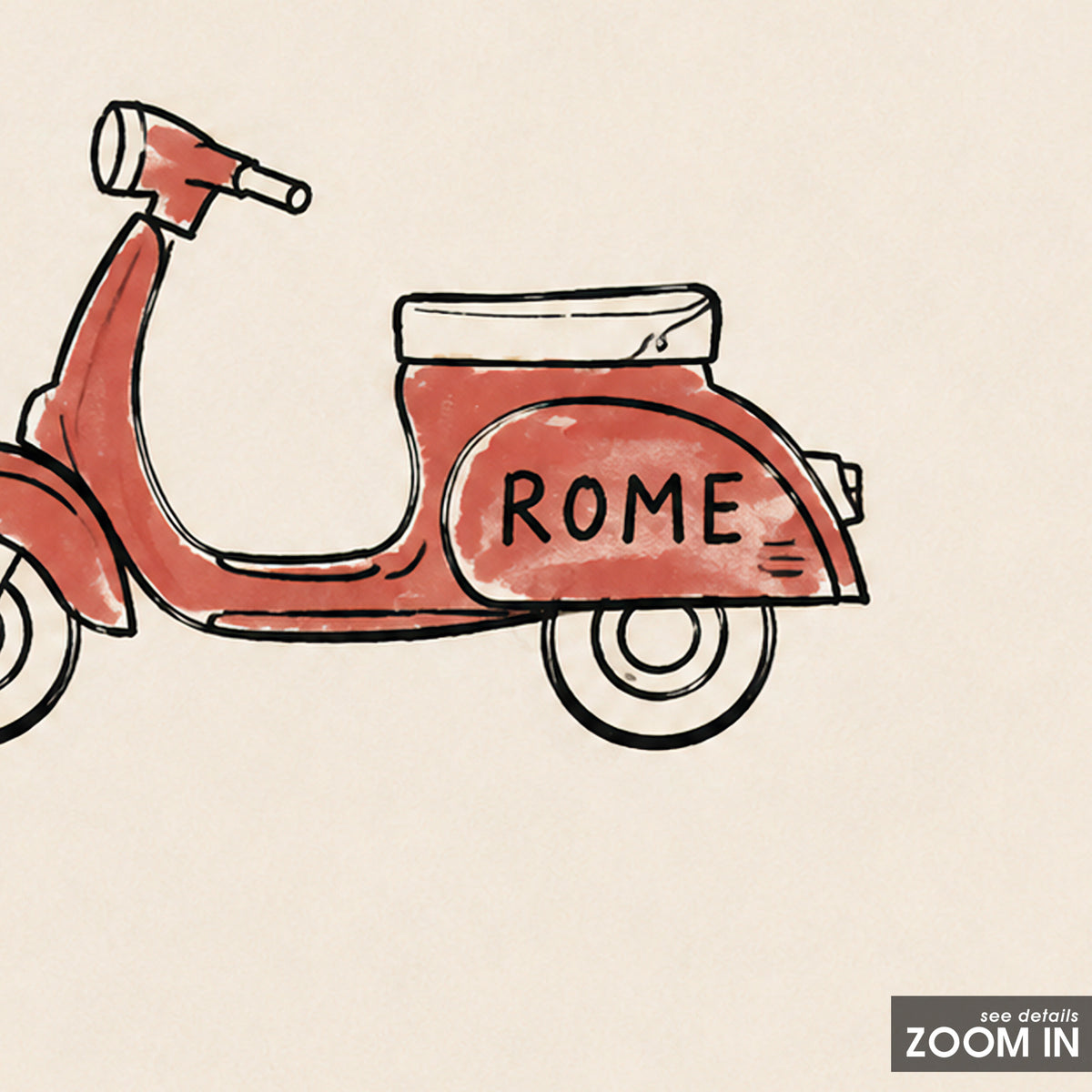 Rome Red Scooter square art print — artwork detail