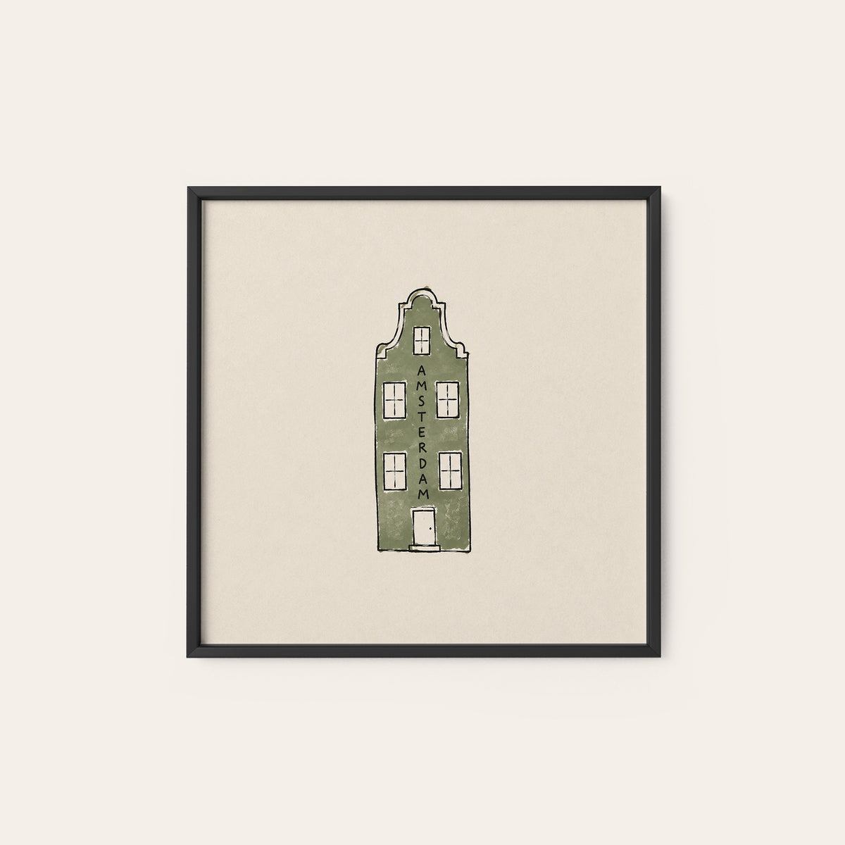 Amsterdam Canal House square art print — black frame