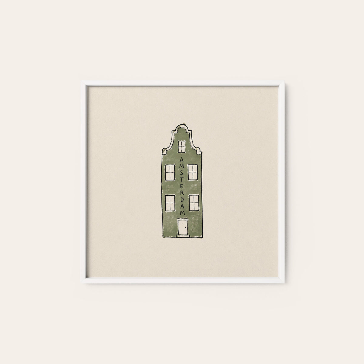 Amsterdam Canal House square art print — white frame