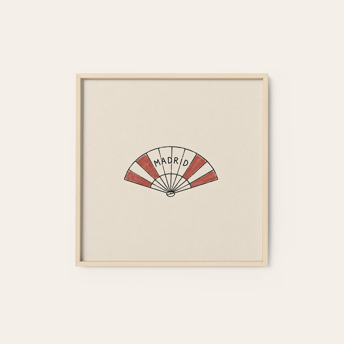 Madrid Folding Fan square art print — natural wood frame