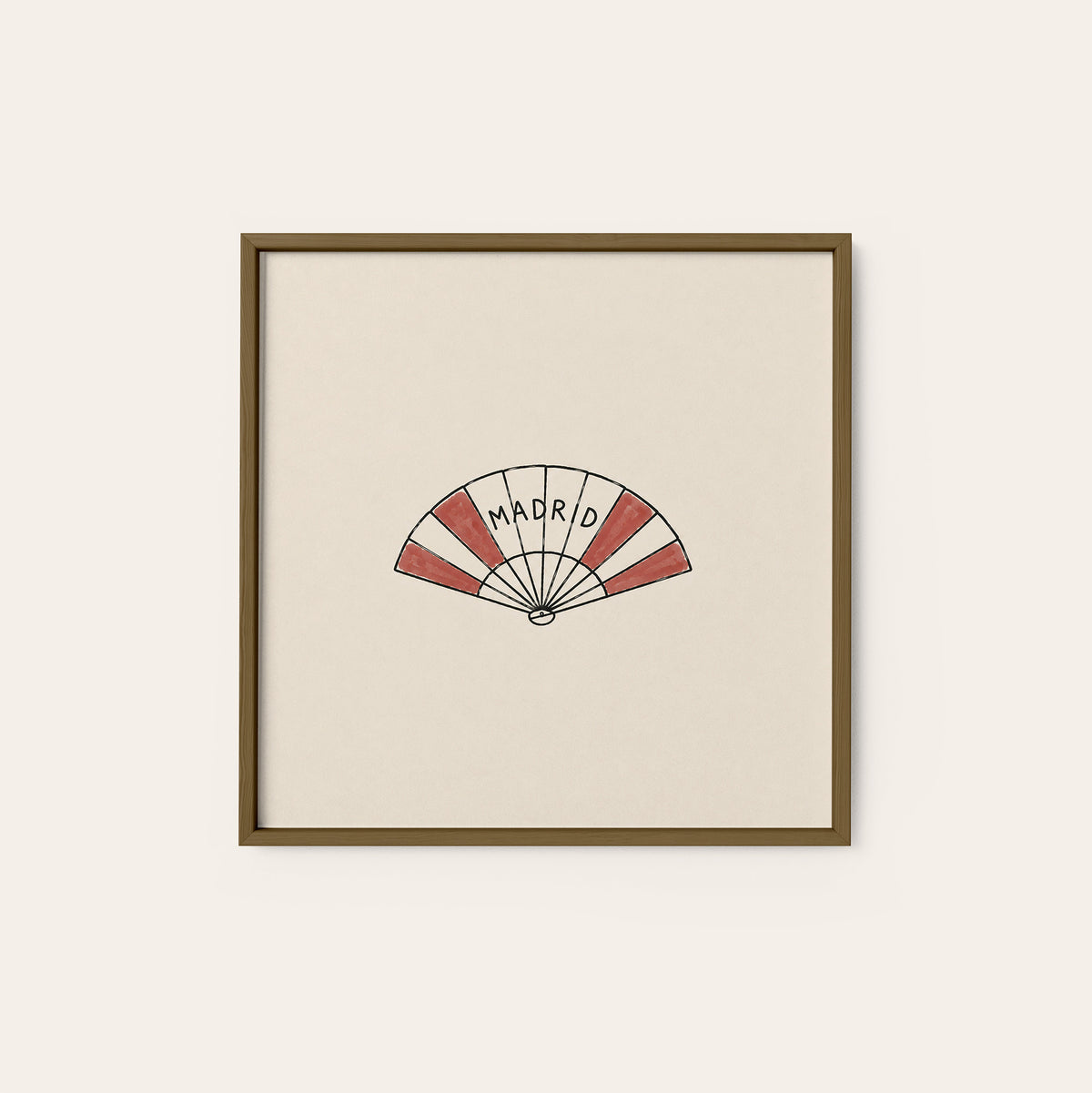 Madrid Folding Fan square art print — dark wood frame