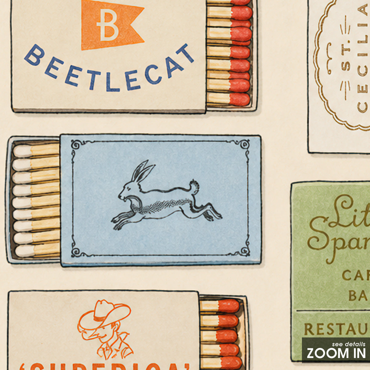 Atlanta Restaurant Matchbox Collection square art print — artwork detail