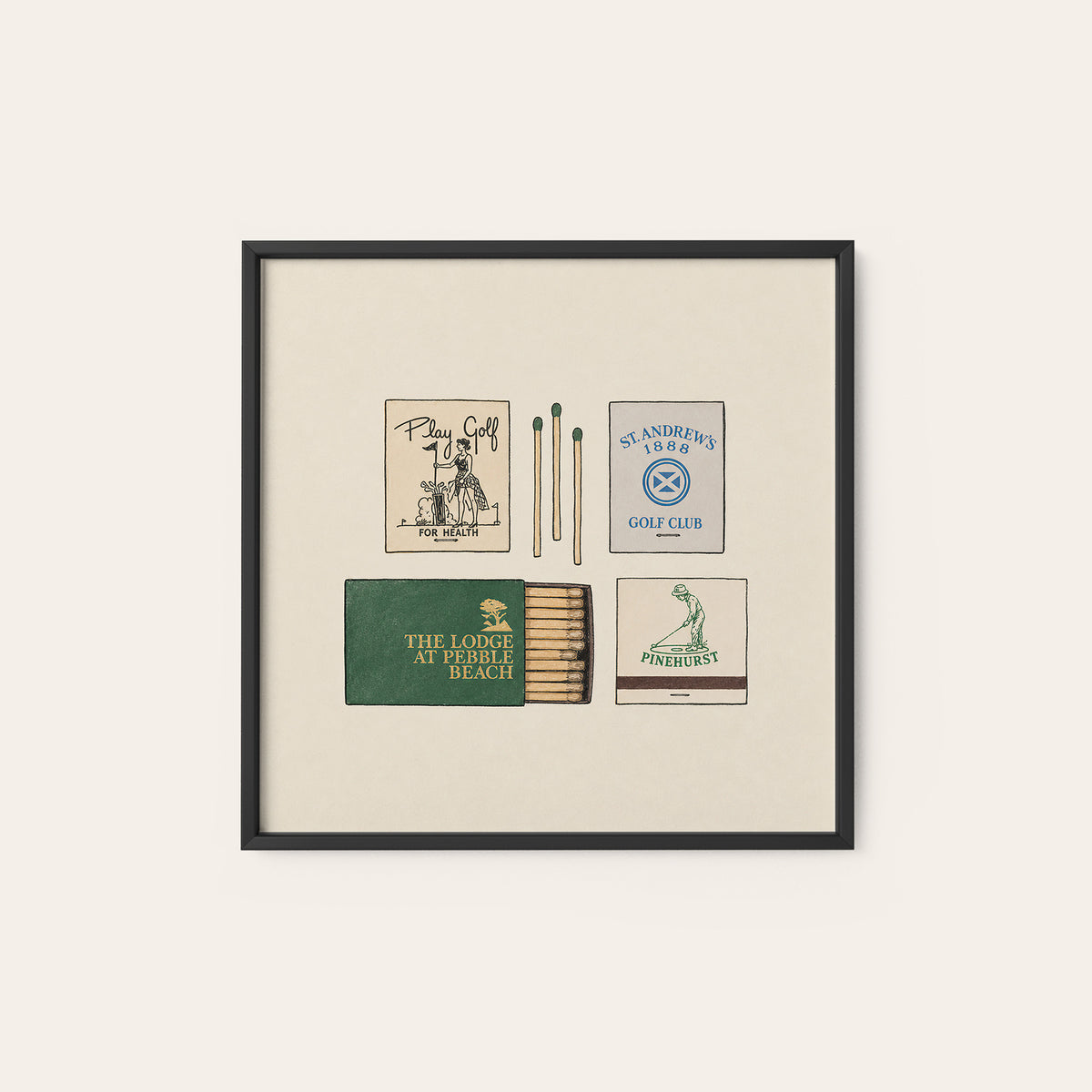 Golf Matchbox Collection square art print — black frame