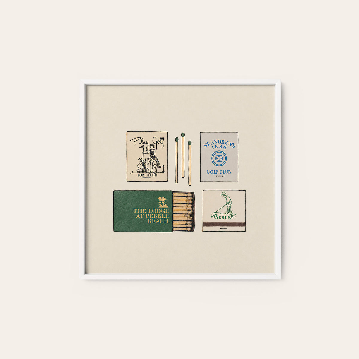 Golf Matchbox Collection square art print — white frame