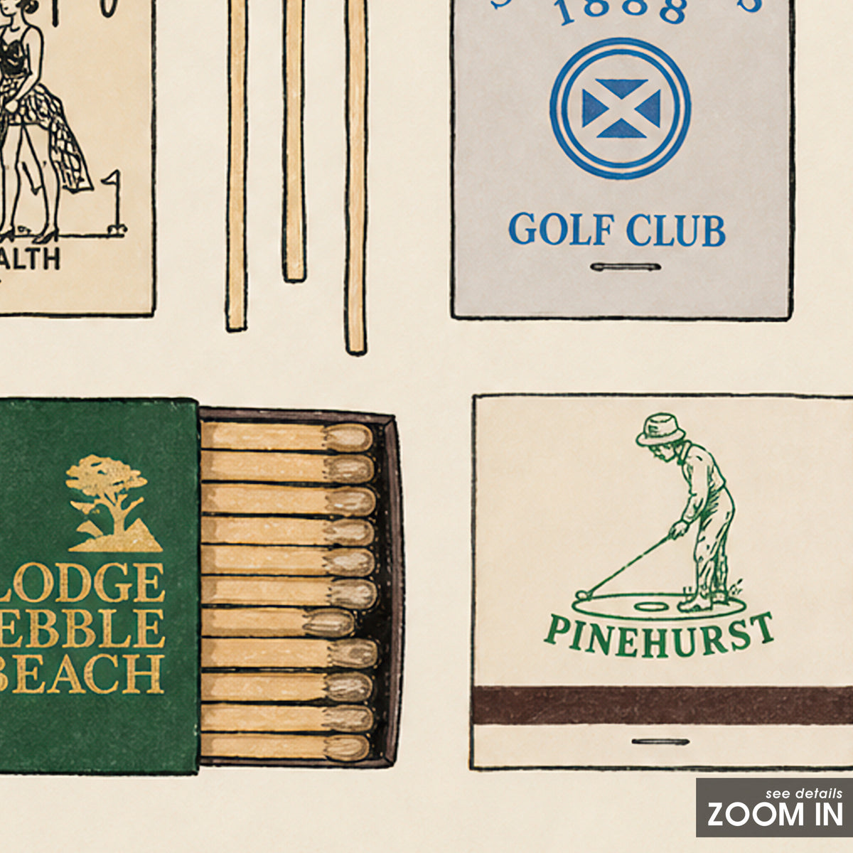 Golf Matchbox Collection square art print — artwork detail