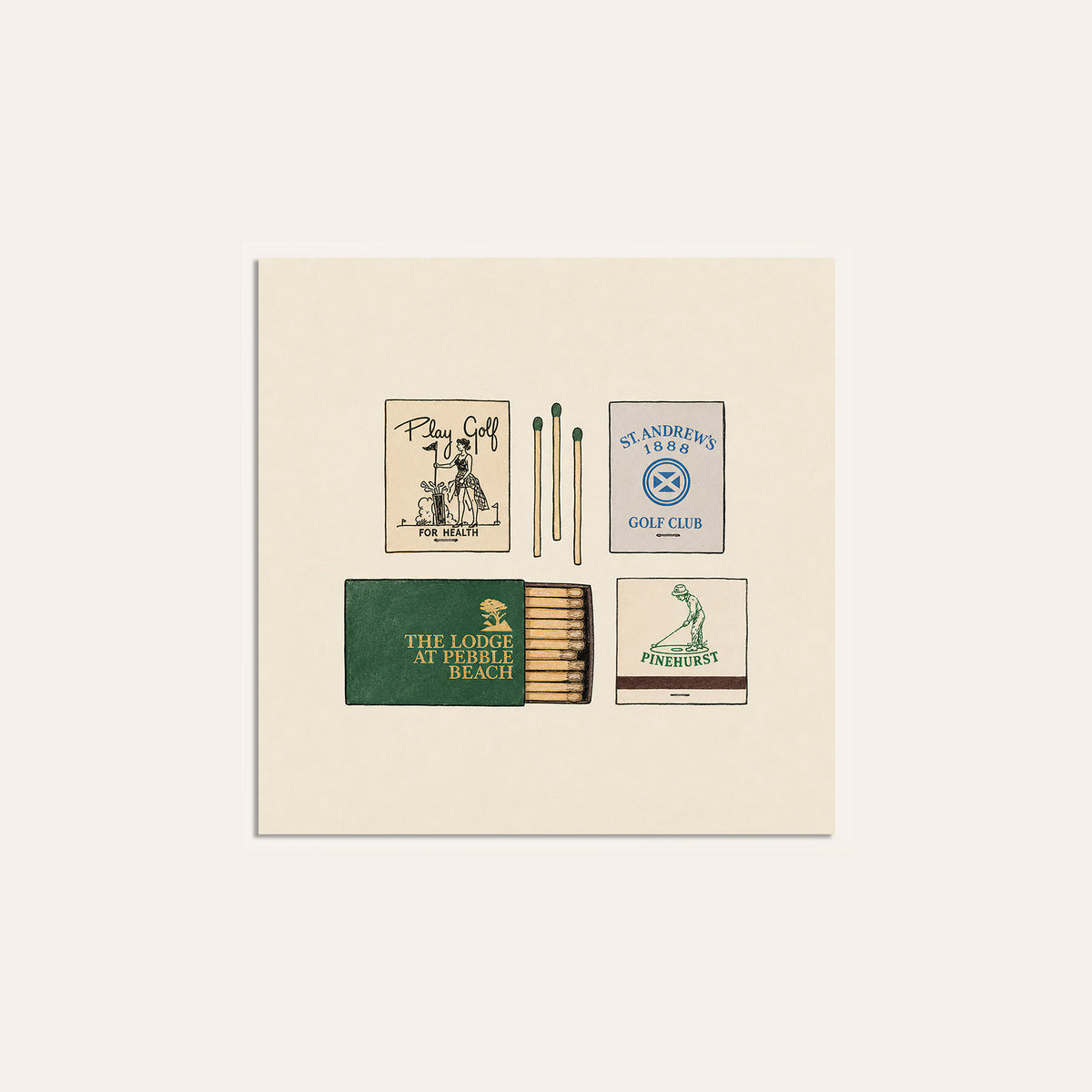 Golf Matchbox Collection square art print — unframed print